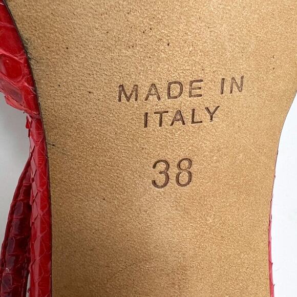 René Caovilla Red Python Slingback Heels 38 Pointed Toe Made Italy - Picture 8 of 9
